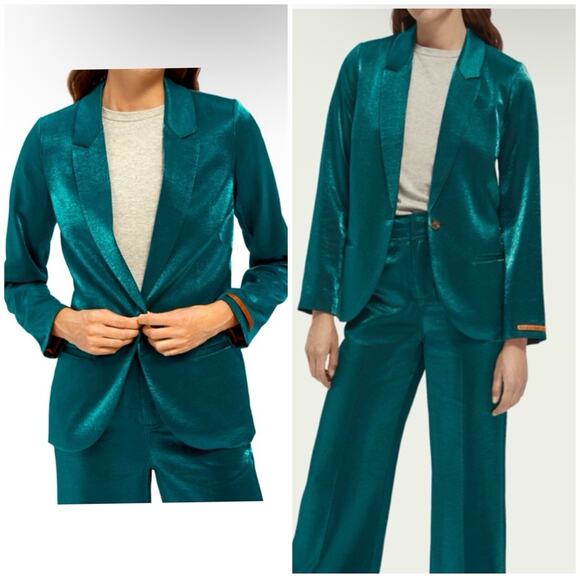 Scotch & Soda Teal Satin Blazer Maison Scotch Single Button S - Picture 1 of 11
